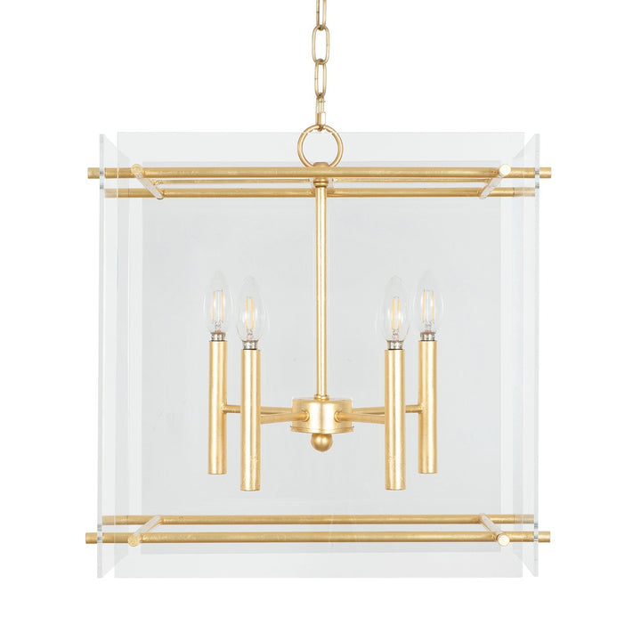 Kelso - Acrylic Box Pendant With Four Light Cluster In Gold Leaf