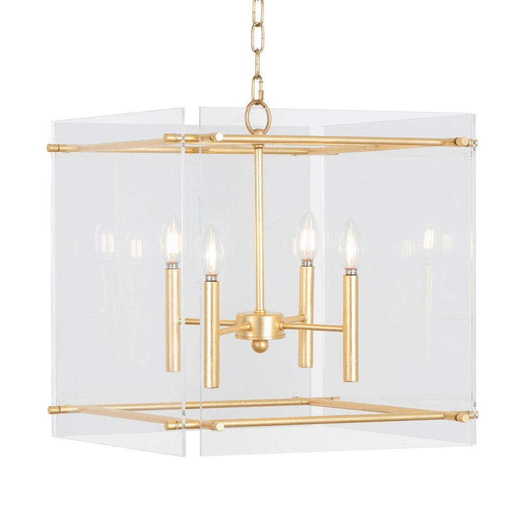 Kelso - Acrylic Box Pendant With Four Light Cluster In Gold Leaf