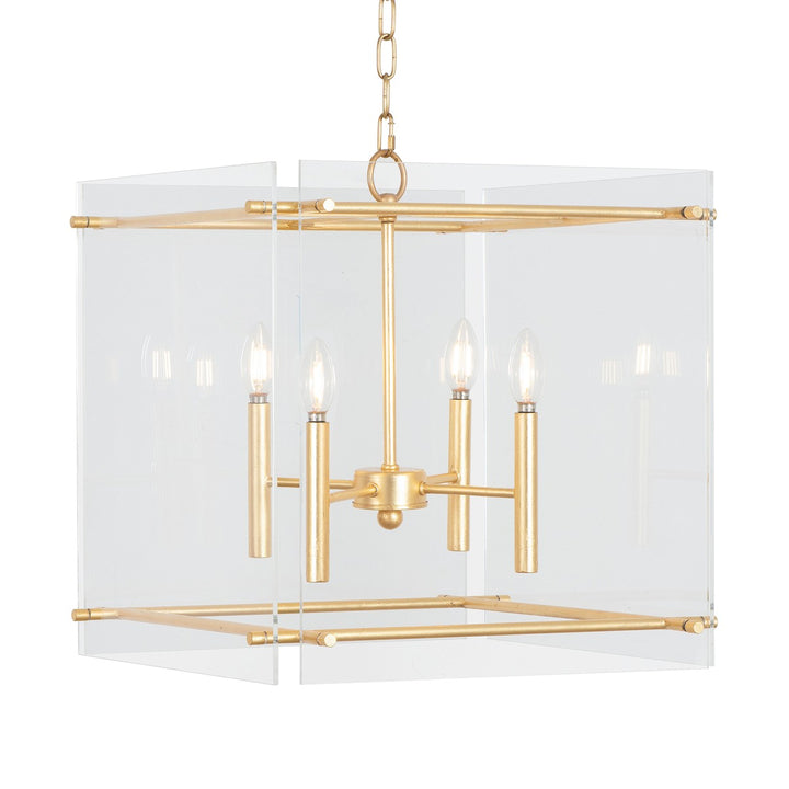 Kelso - Acrylic Box Pendant With Four Light Cluster In Gold Leaf