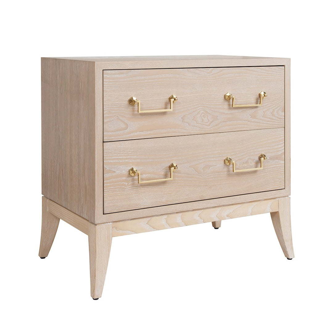 Kenna - Sabre Leg 2 Drawer Side Table With Brass Swing Handle In Light Cerused Oak