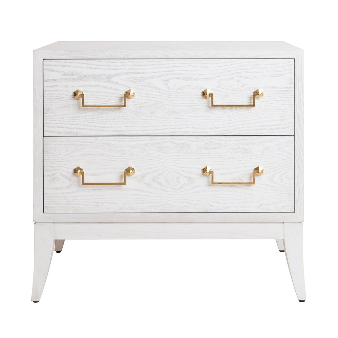 Kenna - Sabre Leg 2 Drawer Side Table With Brass Swing Handle In White Washed Oak