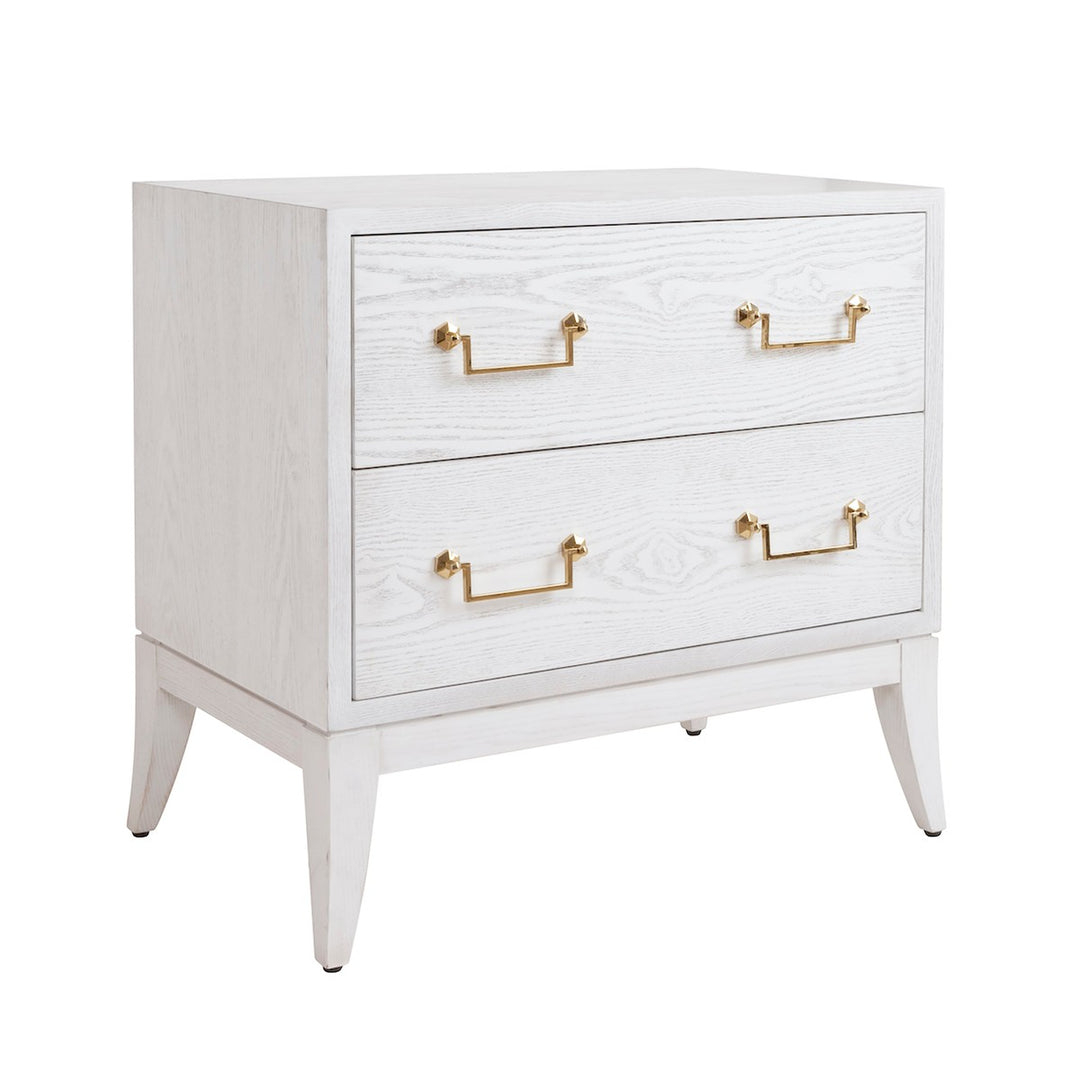 Kenna - Sabre Leg 2 Drawer Side Table With Brass Swing Handle In White Washed Oak