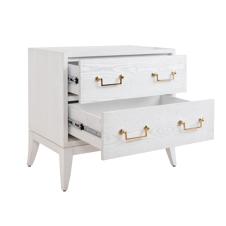 Kenna - Sabre Leg 2 Drawer Side Table With Brass Swing Handle In White Washed Oak