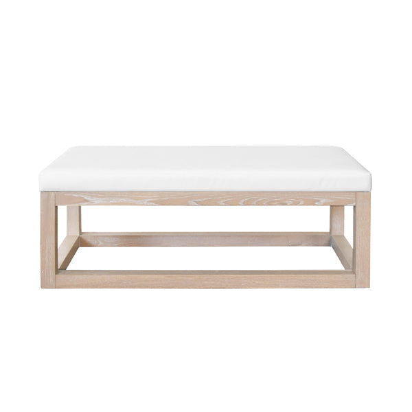 Kenneth - Rectangle Bench With White Vinyl Upholstery And Modern Base In Light Cerused Oak