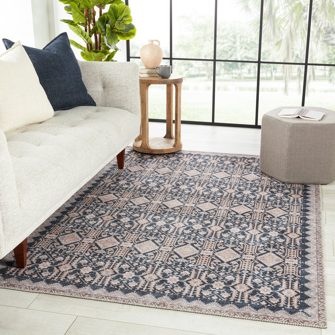 Nikki Chu by Jaipur Living Dalia Trellis Dark Blue/ Tan Runner Rug (2'6"X8')