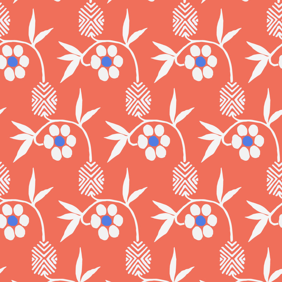 Alternate view of Kimono Flower Wallpaper, featuring matte finish, paper, and continuous repeating pattern.