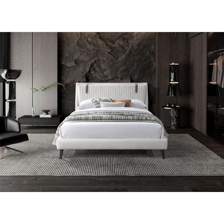 Camila Fabric & Vegan Leather Panel Headboard Bed