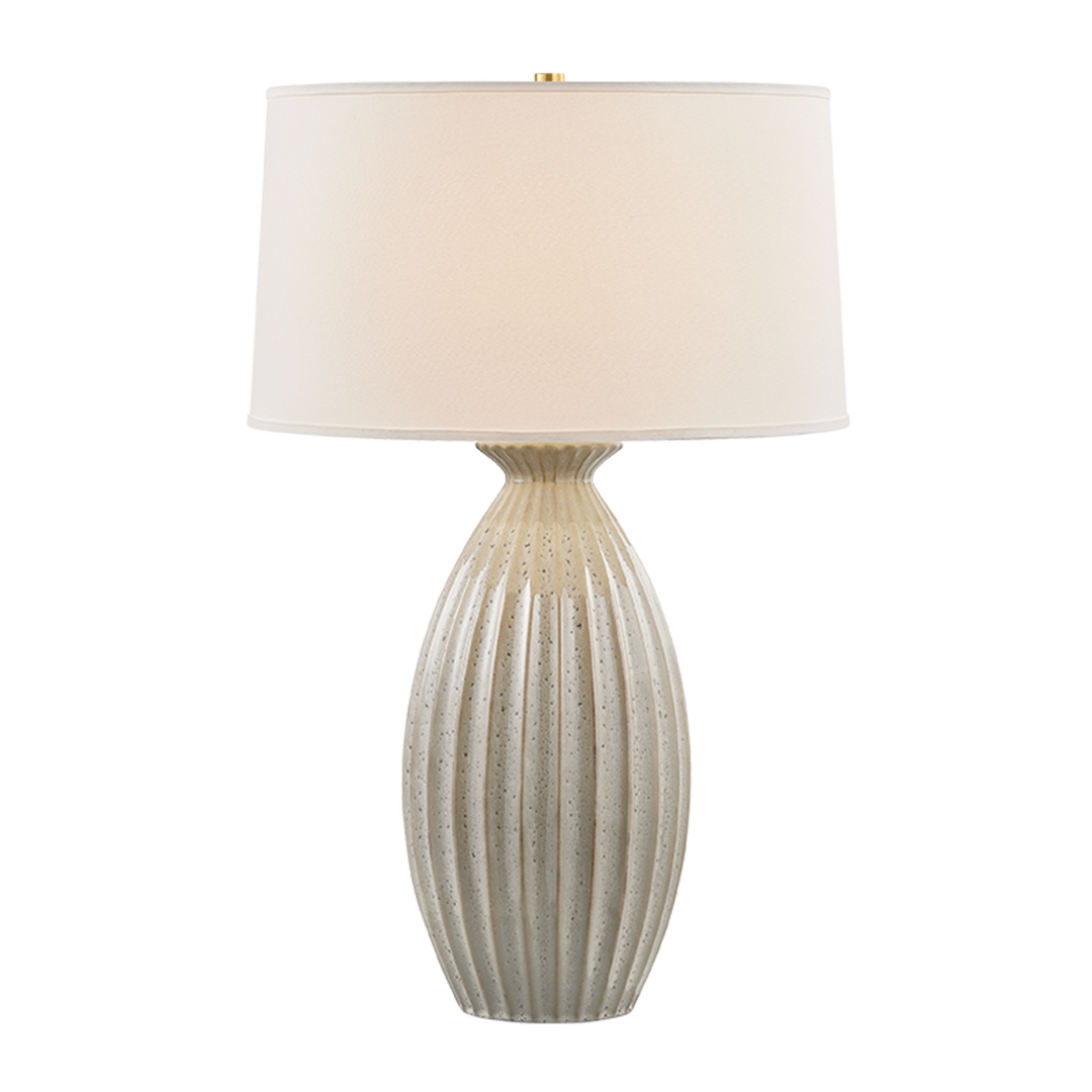 Box Elder Table Lamp - Aged Brass / Ceramic Taupe Velvet