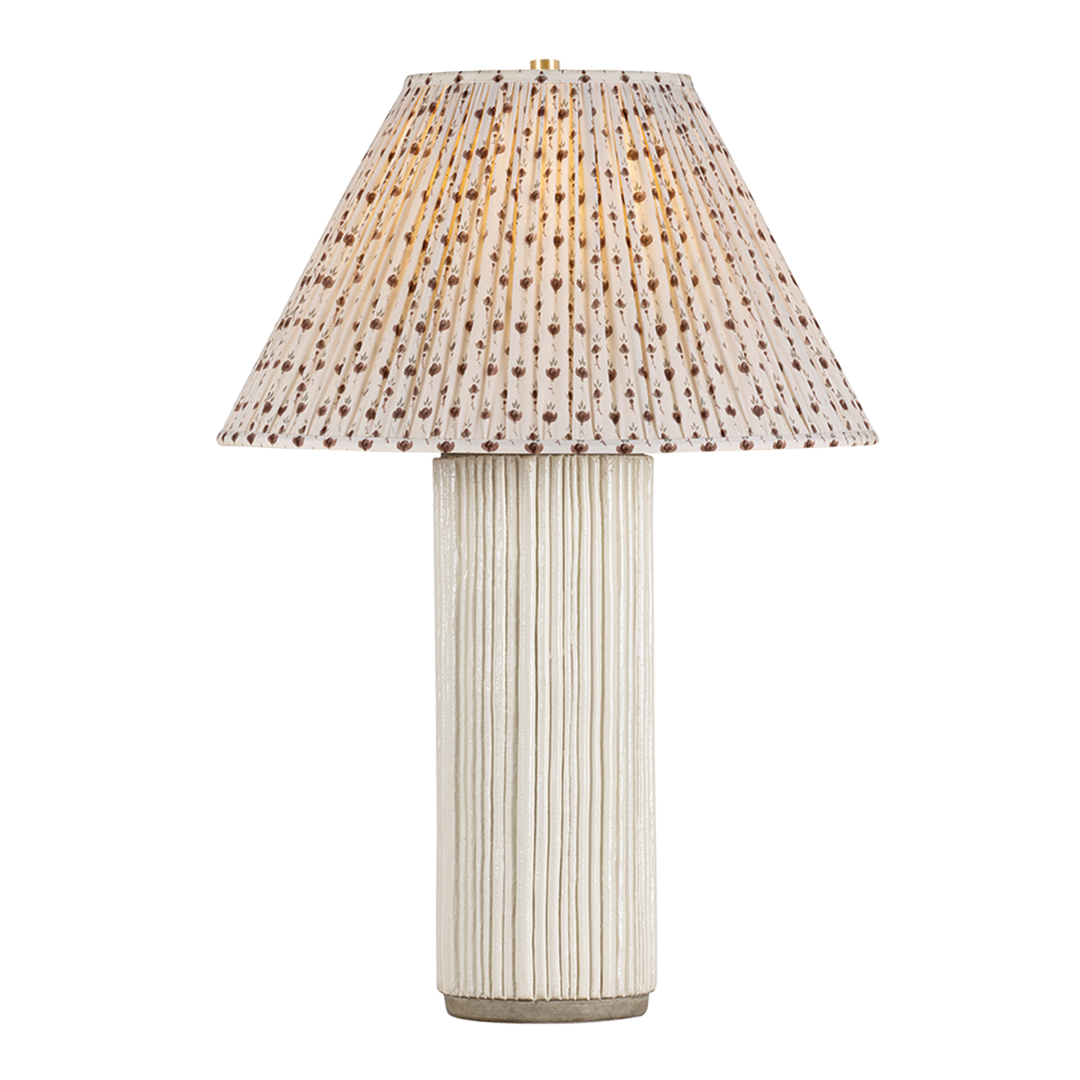 Crestwood Table Lamp with Primrose Red Shade - Aged Brass / Ceramic Fluted Ivory