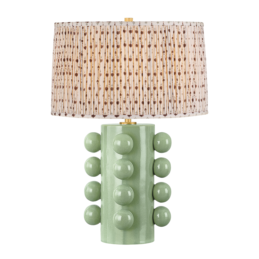 Roselle Table Lamp with Primrose Red Shade - Aged Brass / Ceramic Moss Crackle