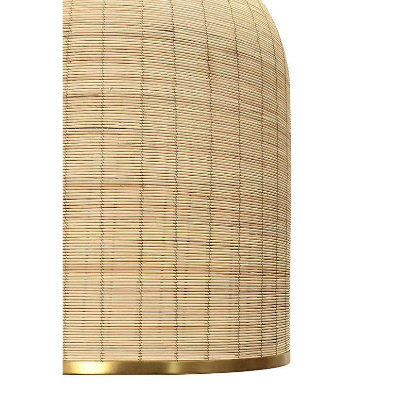 Chandeliers Bell Shaped Natural Rattan Pendant With Satin Brass Trim