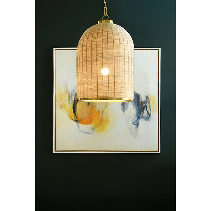 Bell Shaped Natural Rattan Pendant With Satin Brass Trim