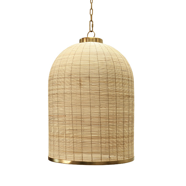 Chandeliers Bell Shaped Natural Rattan Pendant With Satin Brass Trim