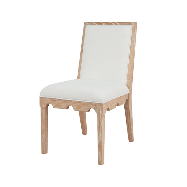 Dining Chairs Square Back Dining Chair With Decorative Apron In Cerused Oak With Performance White Linen Upholstery