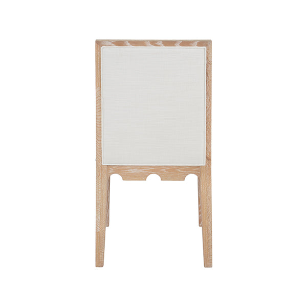 Dining Chairs Square Back Dining Chair With Decorative Apron In Cerused Oak With Performance White Linen Upholstery