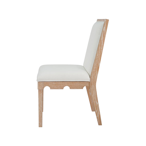 Dining Chairs Square Back Dining Chair With Decorative Apron In Cerused Oak With Performance White Linen Upholstery