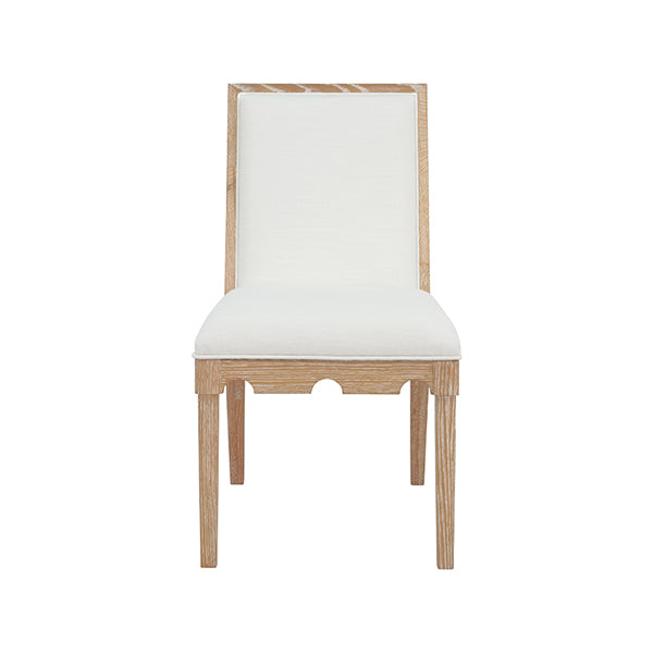 Dining Chairs Square Back Dining Chair With Decorative Apron In Cerused Oak With Performance White Linen Upholstery