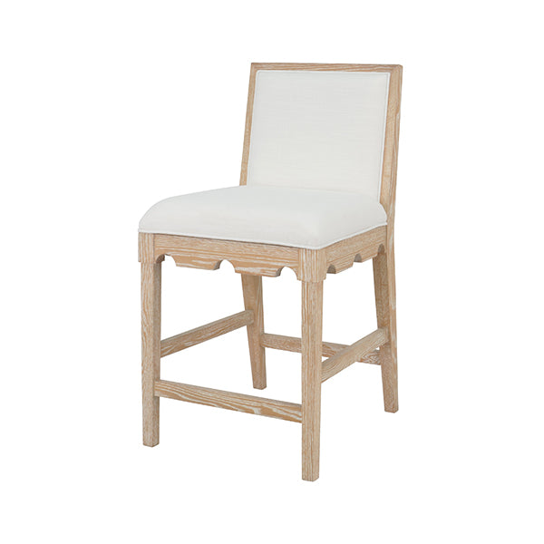 Bar & Counter Stools Square Back Counter Stool With Decorative Apron In Cerused Oak With Performance White Linen Upholstery