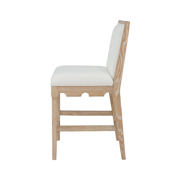 Bar & Counter Stools Square Back Counter Stool With Decorative Apron In Cerused Oak With Performance White Linen Upholstery