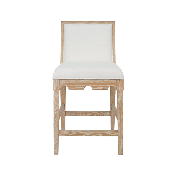 Bar & Counter Stools Square Back Counter Stool With Decorative Apron In Cerused Oak With Performance White Linen Upholstery