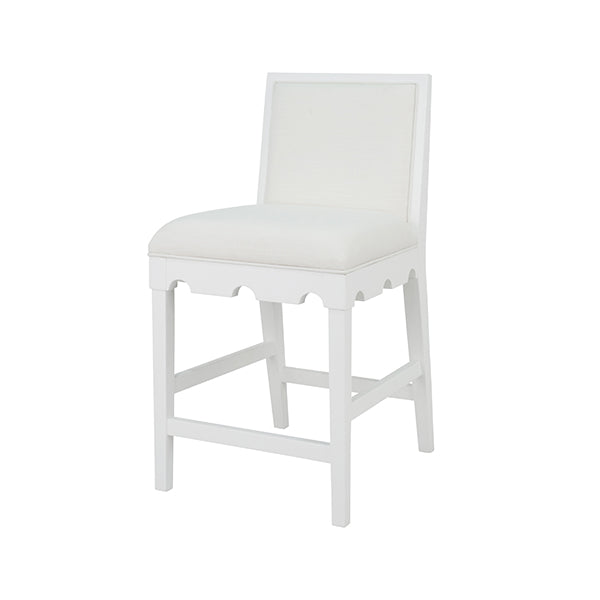 Bar & Counter Stools Square Back Counter Stool With Decorative Apron In Matte White Lacquer With Performance White Linen Upholstery