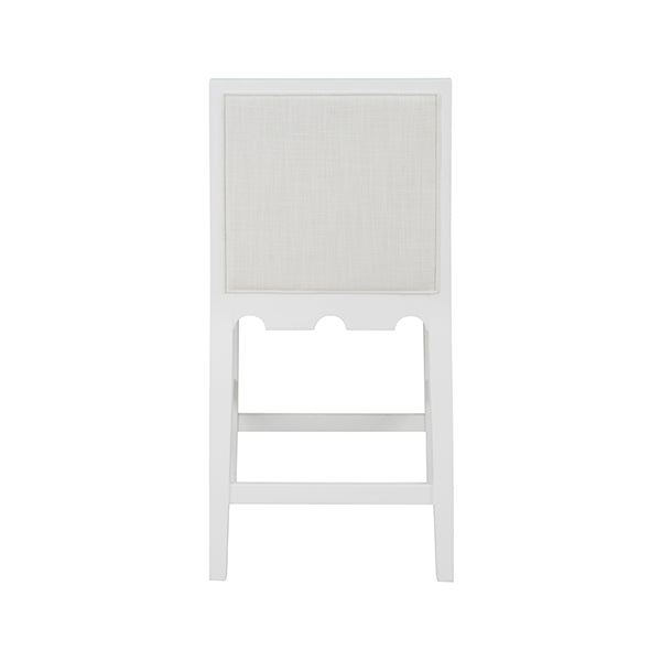 Bar & Counter Stools Square Back Counter Stool With Decorative Apron In Matte White Lacquer With Performance White Linen Upholstery