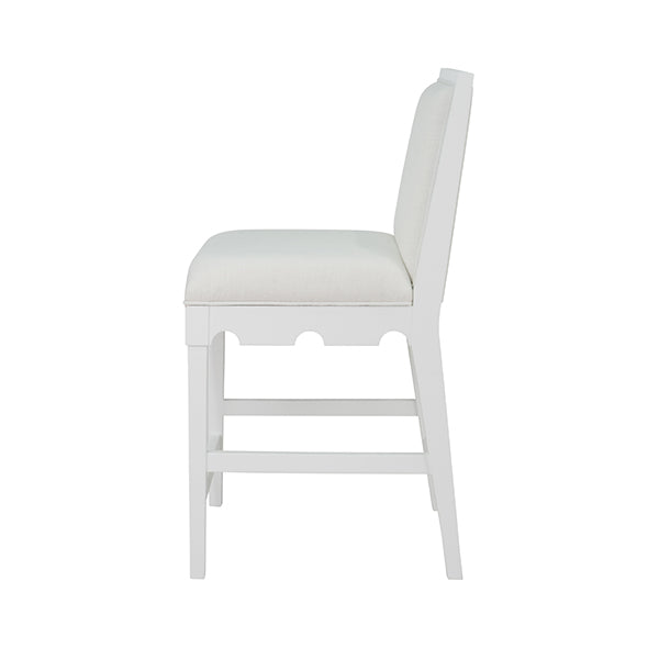 Bar & Counter Stools Square Back Counter Stool With Decorative Apron In Matte White Lacquer With Performance White Linen Upholstery