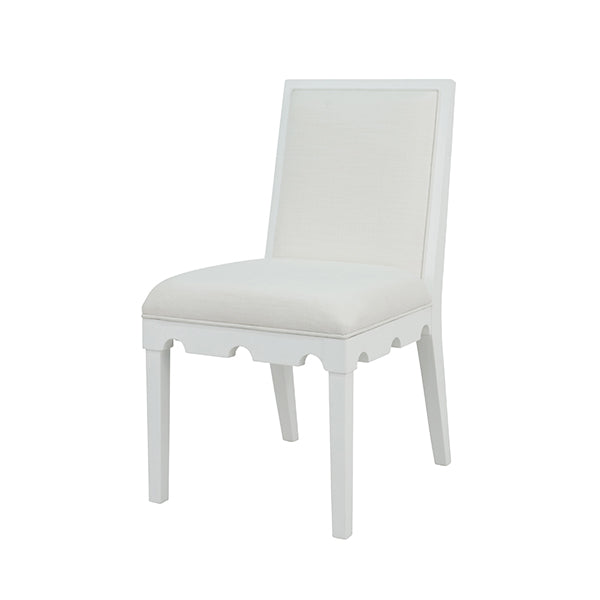 Dining Chairs Square Back Dining Chair With Decorative Apron In Matte White Lacquer With Performance White Linen Upholstery