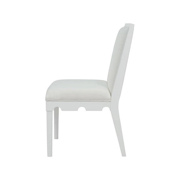 Dining Chairs Square Back Dining Chair With Decorative Apron In Matte White Lacquer With Performance White Linen Upholstery