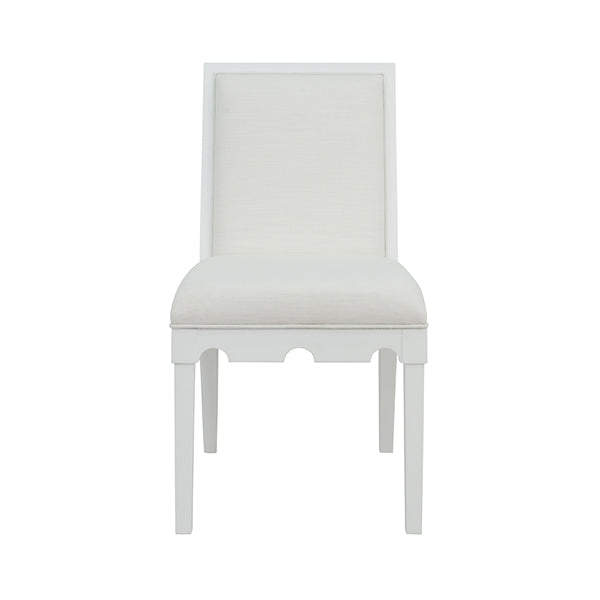 Dining Chairs Square Back Dining Chair With Decorative Apron In Matte White Lacquer With Performance White Linen Upholstery