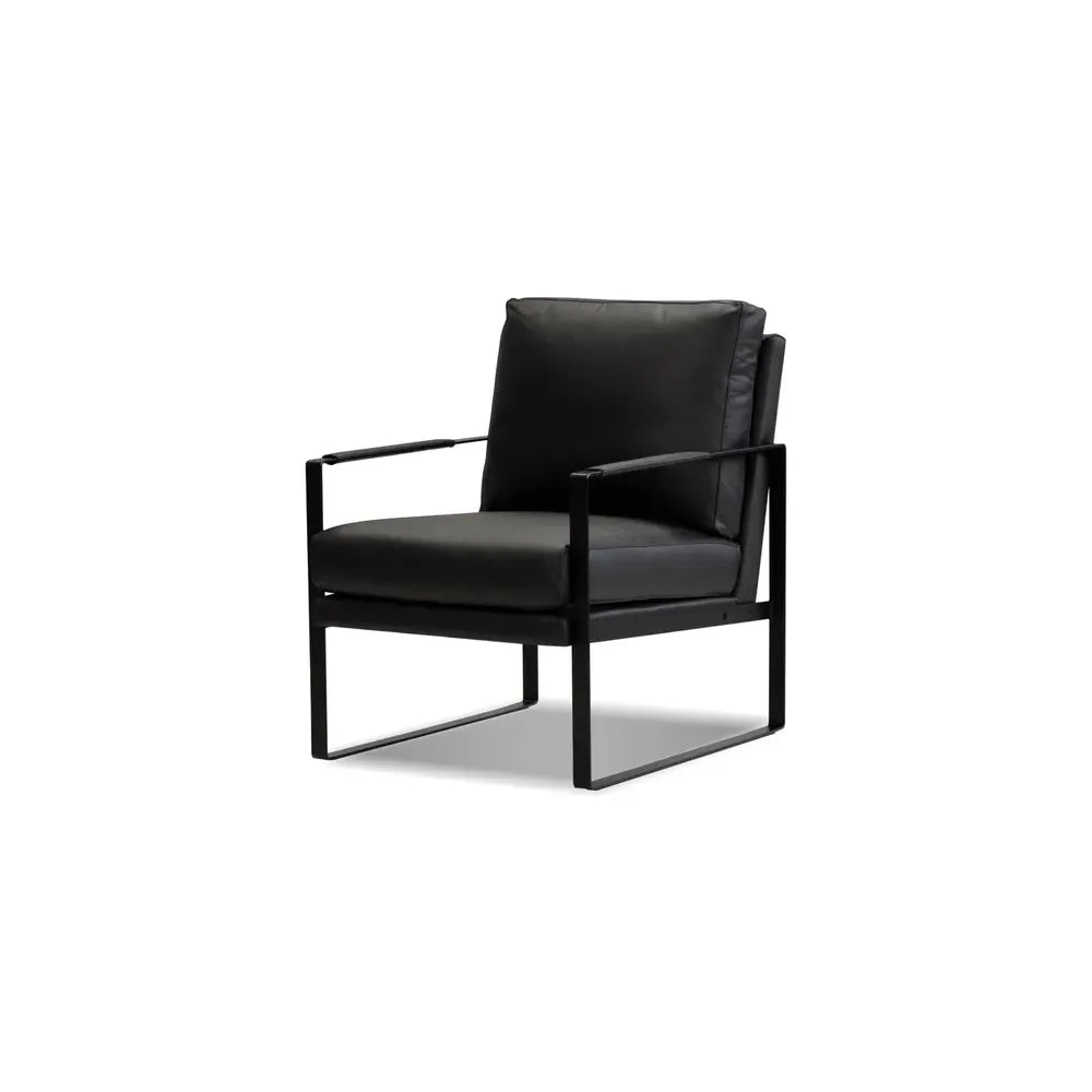 Lounge Chairs Mitchell Lounge Chair Black Leather Black Powder Coated Legs