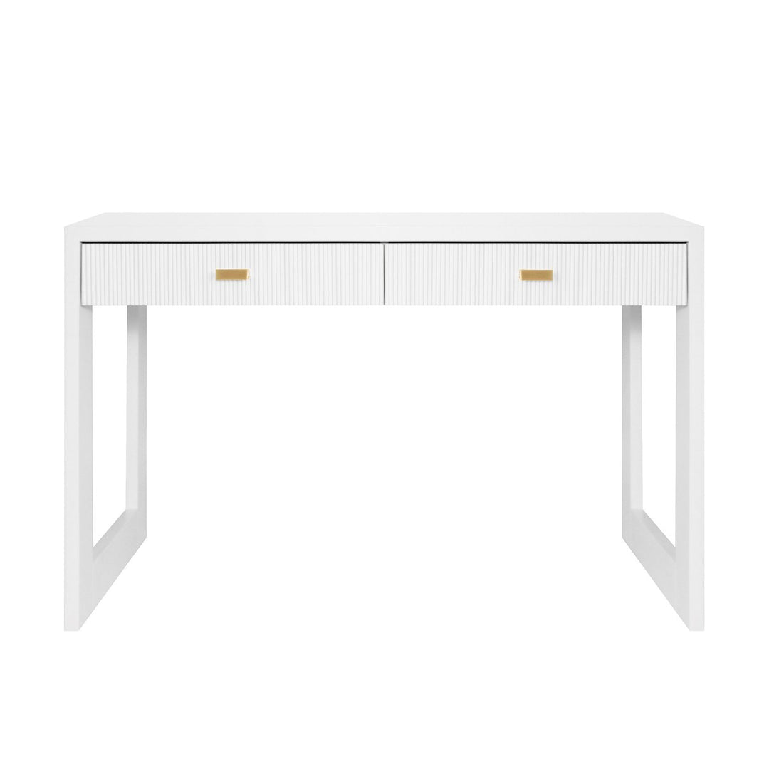 Larkin - Two Drawer Desk With Fluted Detail In Matte White Lacquer