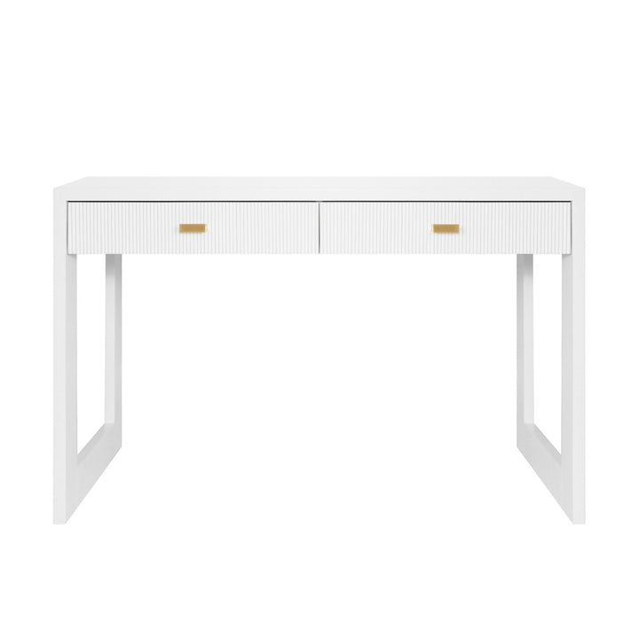 Larkin - Two Drawer Desk With Fluted Detail In Matte White Lacquer