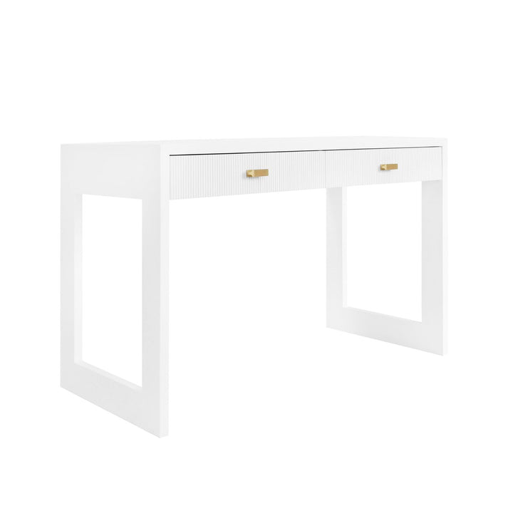 Larkin - Two Drawer Desk With Fluted Detail In Matte White Lacquer