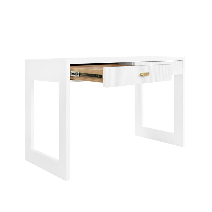 Larkin - Two Drawer Desk With Fluted Detail In Matte White Lacquer