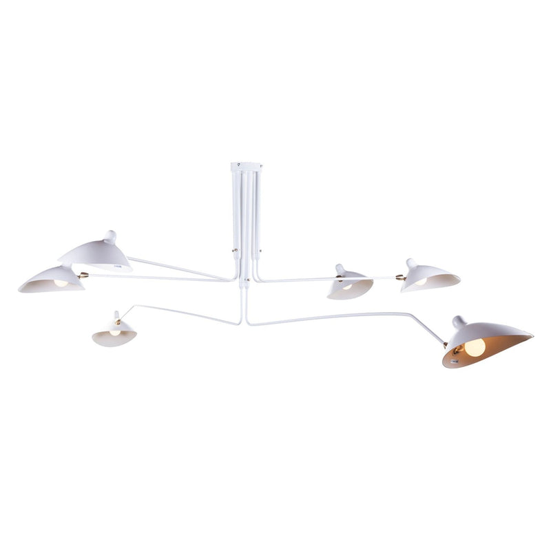 Mouille Six Arm Ceiling Lamp-France & Son-LBC017WHT-ChandeliersWhite-5-France and Son