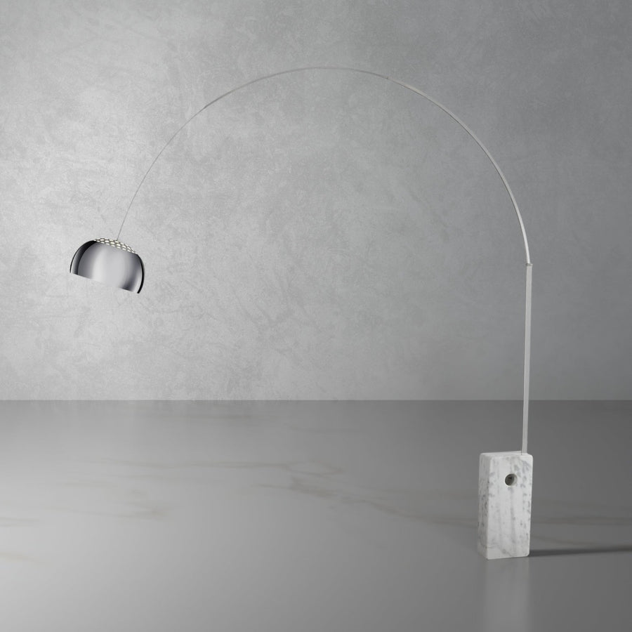 Arco Floor Lamp with Italian Carrera Marble Base-France & Son-LBF005WHT-Floor Lamps-1-France and Son