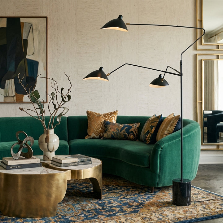 Mid Century Mouille Three-Arm Standing Floor Lamp with Marble Base