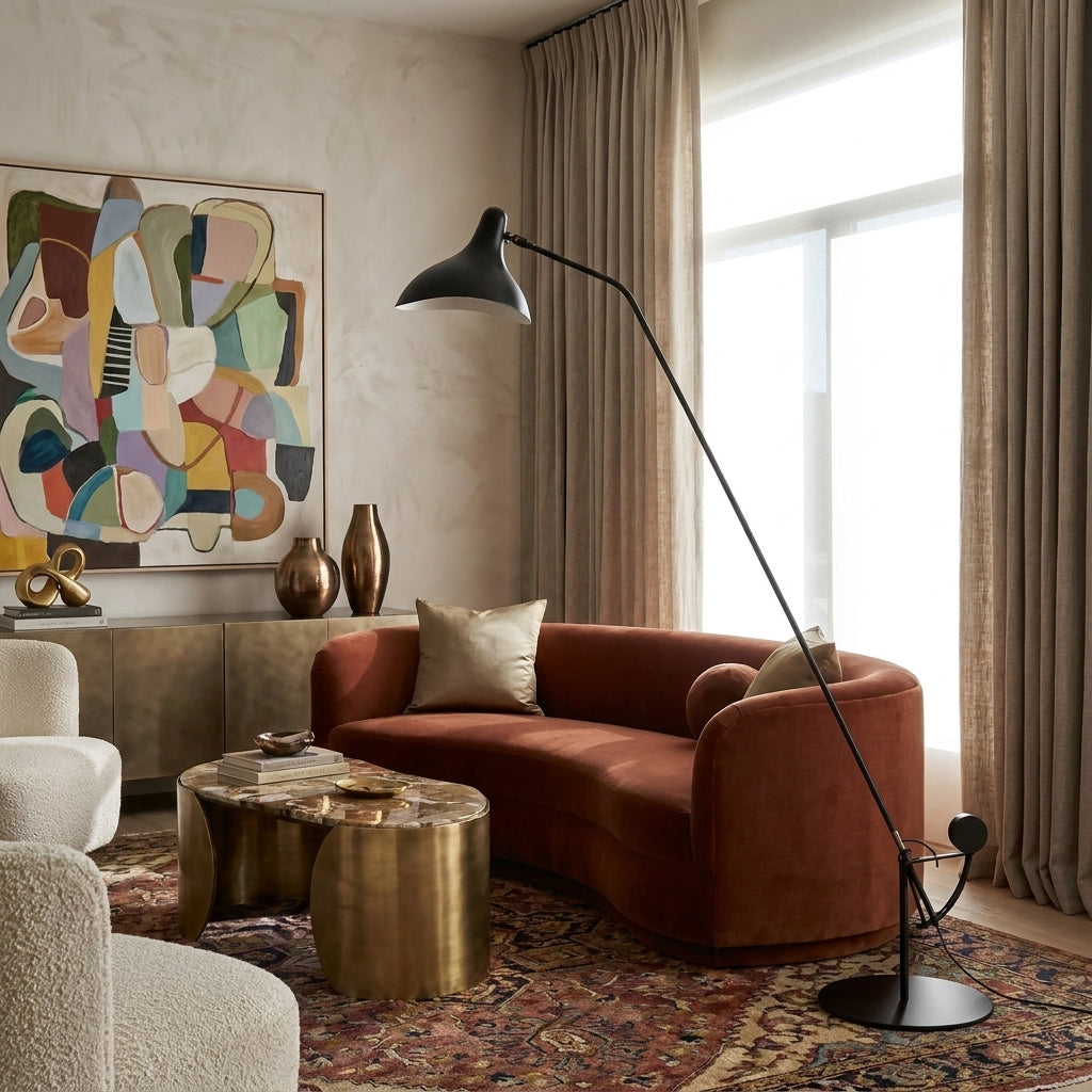Mantis Adjustable Floor Lamp - Black with Round Base