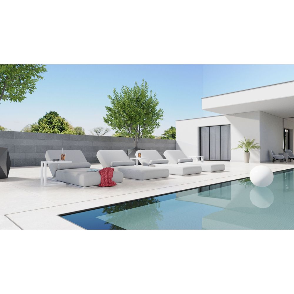 Outdoor Chaise & Sun Loungers Bondi Lounger Chair Silver Grey Sunbrella Fabric White Aluminum Frame