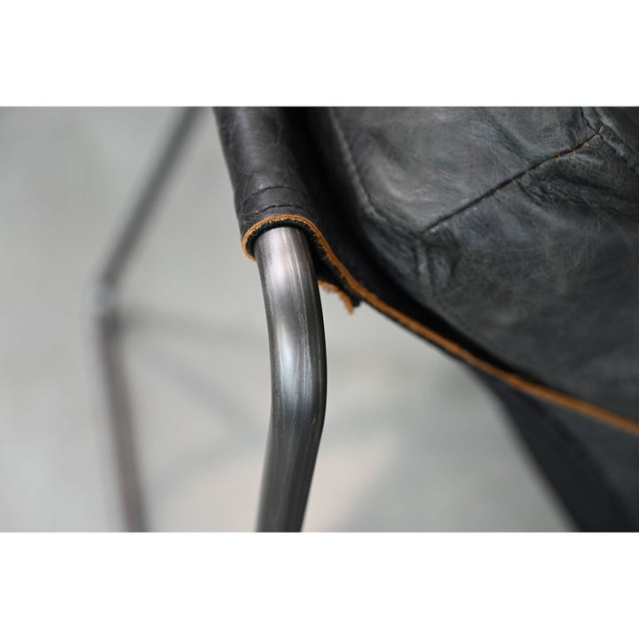Breuer Lounge Chair Antique Raven Black Leather Brushed Vintage Iron