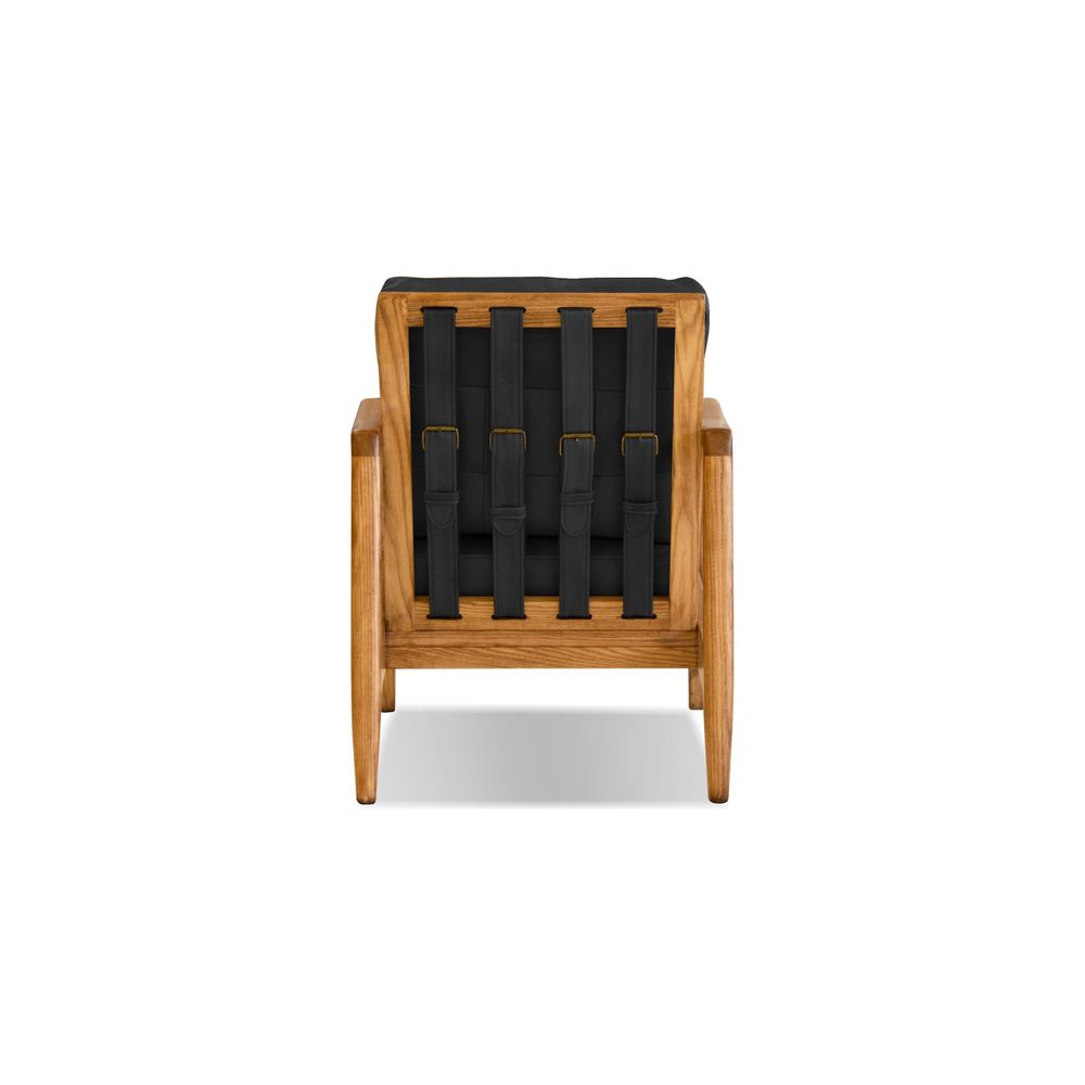 Craftsman Lounge Chair Black Leather Natural Ash Wood Frame