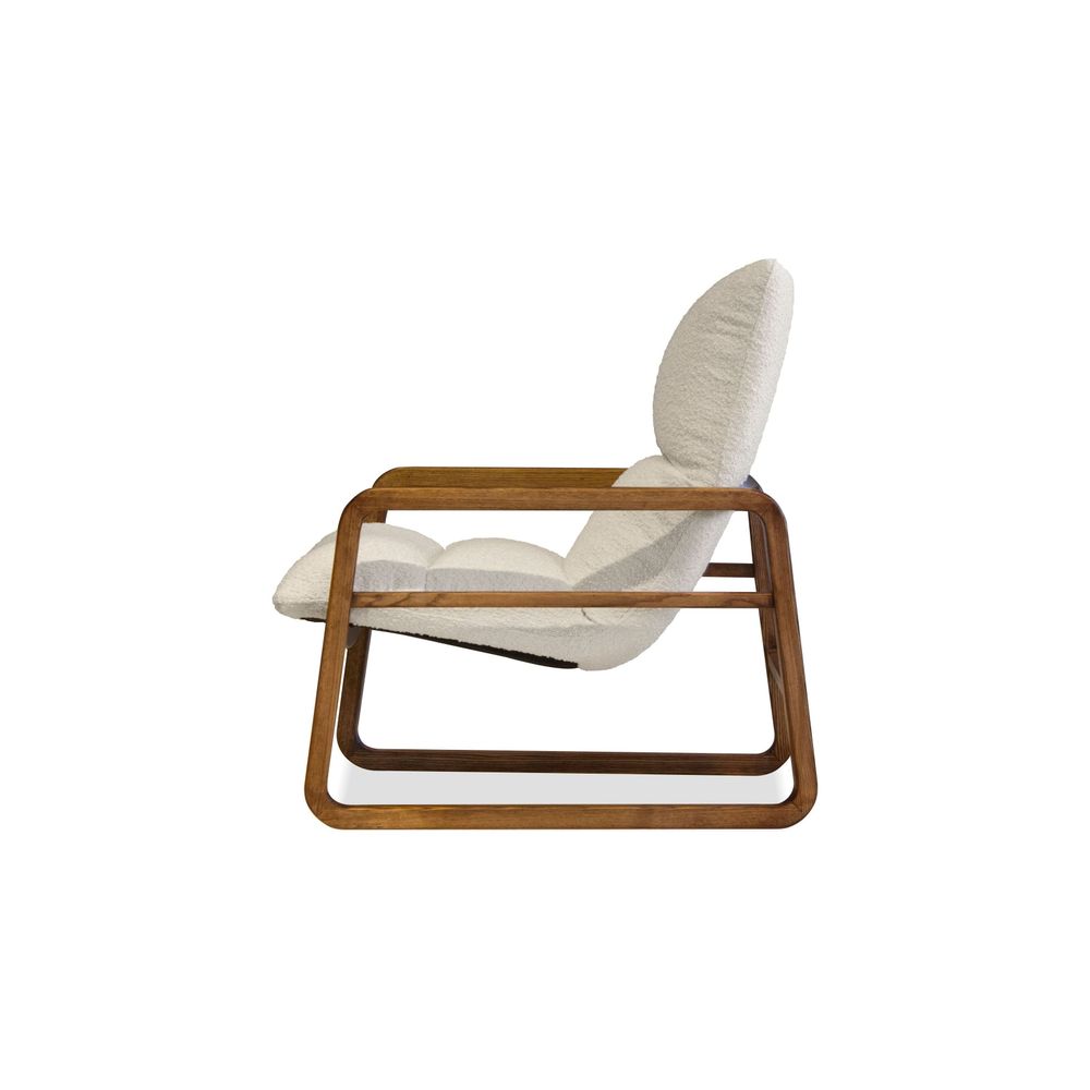 Lounge Chairs Hans Lounge Chair Cream Bouclé Fabric Solid Ash Wood Frame In Walnut Stain