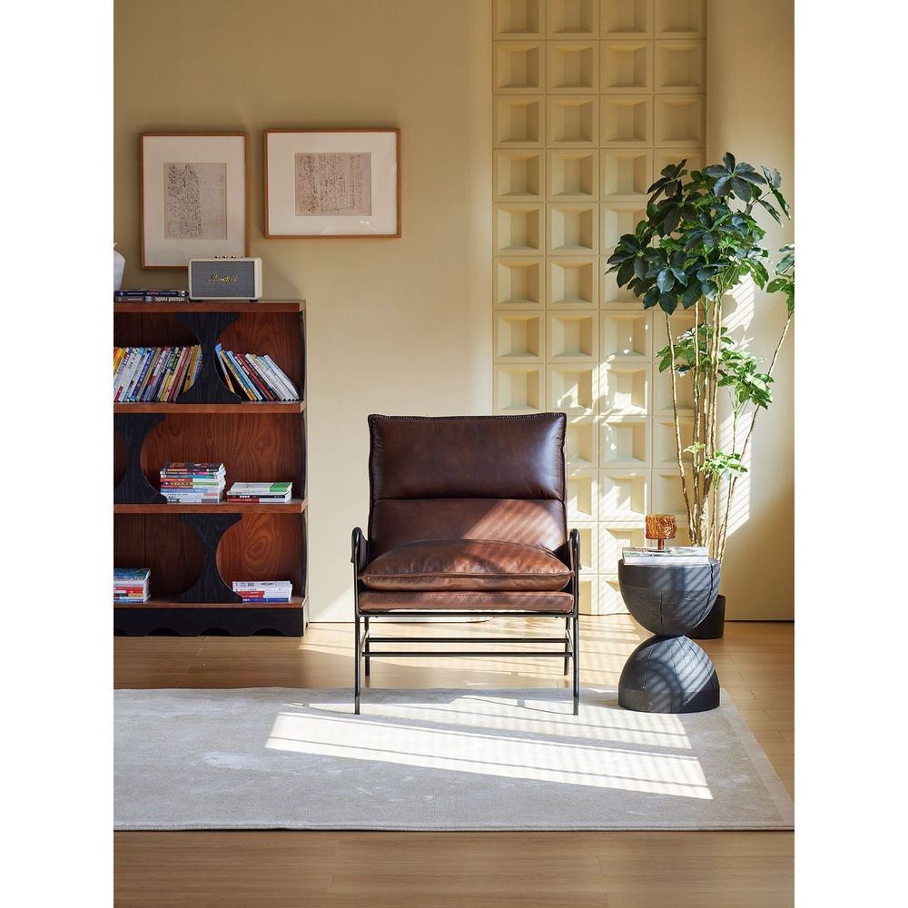Lounge Chairs Meier Lounge Chair Mocha Brown Leather Black Powder Coated Legs