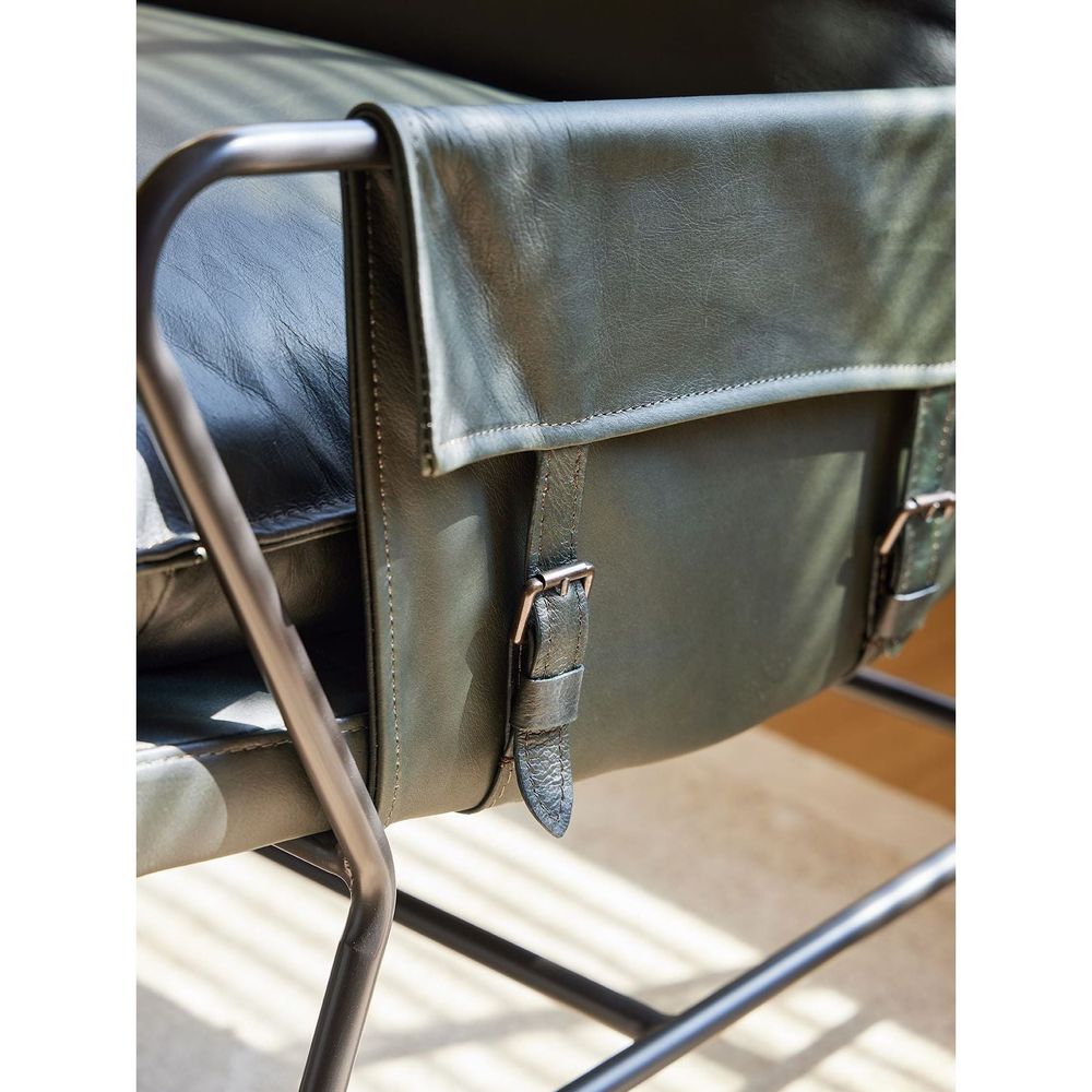 Lounge Chairs Meier Lounge Chair Moss Green Leather Charcoal Iron Powder Coated Legs