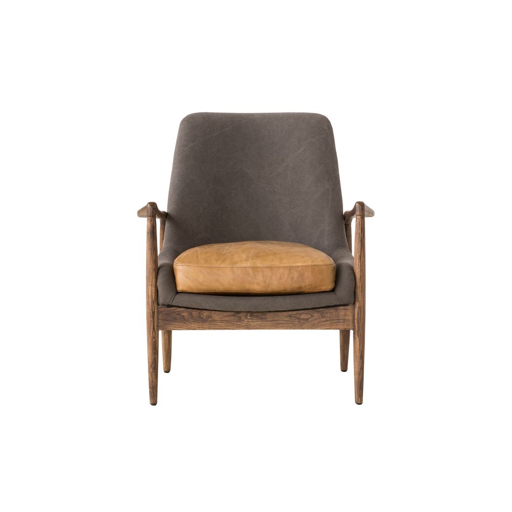 Lounge Chairs Reynolds Lounge Chair Ash Grey Seat, Tan Leather Seat Cushion / Natural Ash Wood Frame