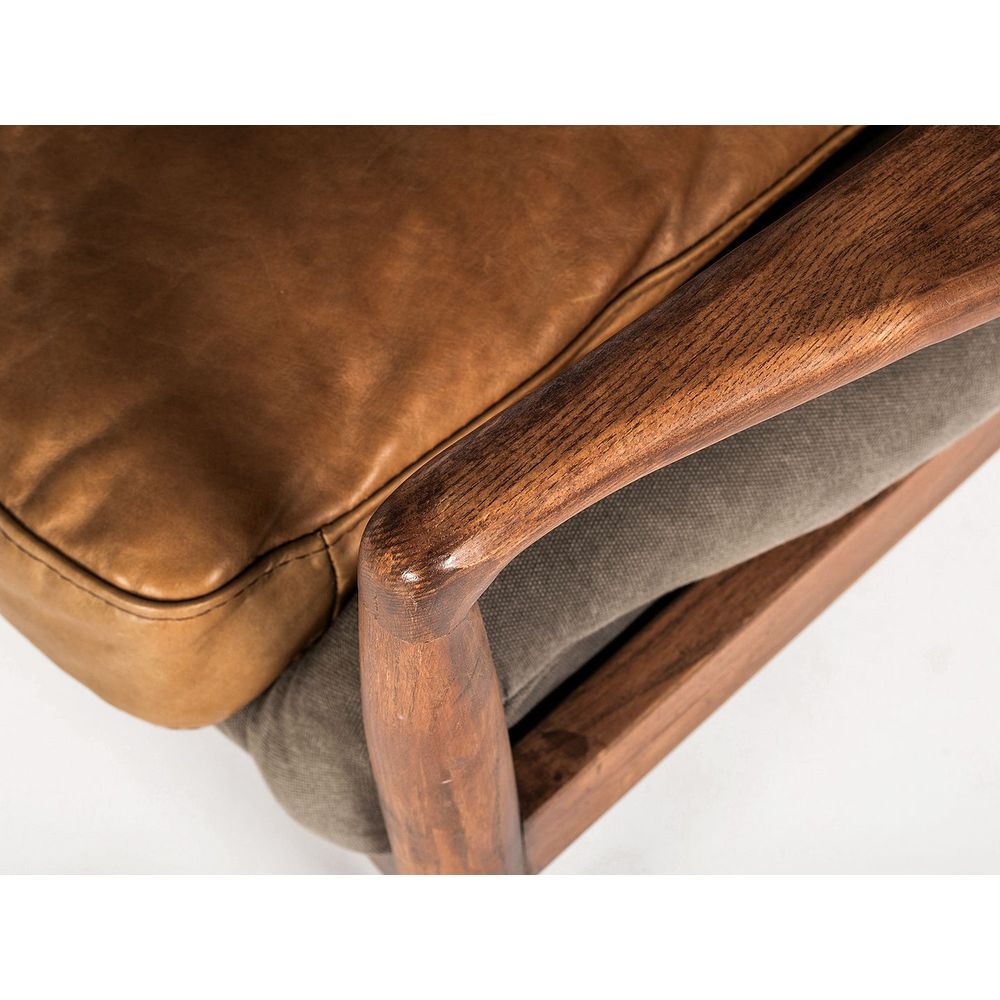 Reynolds Lounge Chair Ash Grey Seat, Tan Leather Seat Cushion / Natural Ash Wood Frame
