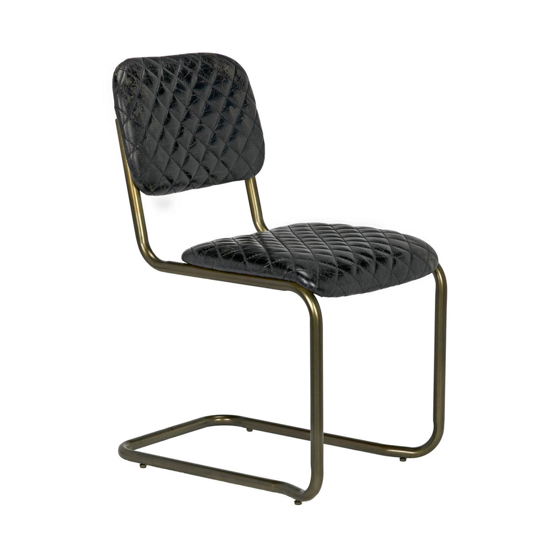 0037 Dining Cantilever Side Chair - Black Quilted Leather