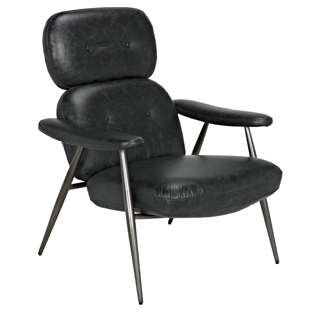 Randers Arm Chair - Metal and Black Leather