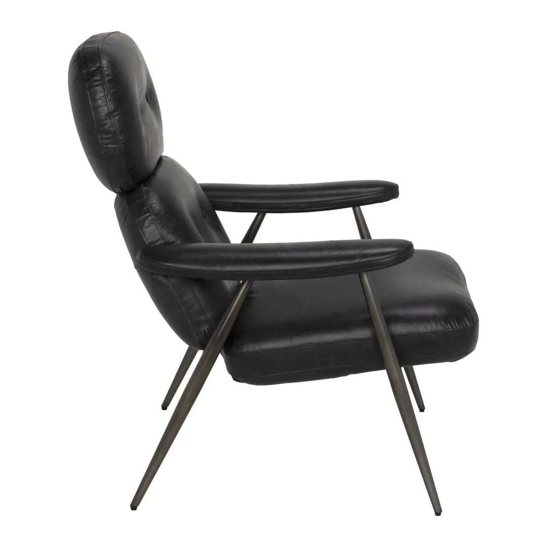 Randers Arm Chair - Metal and Black Leather